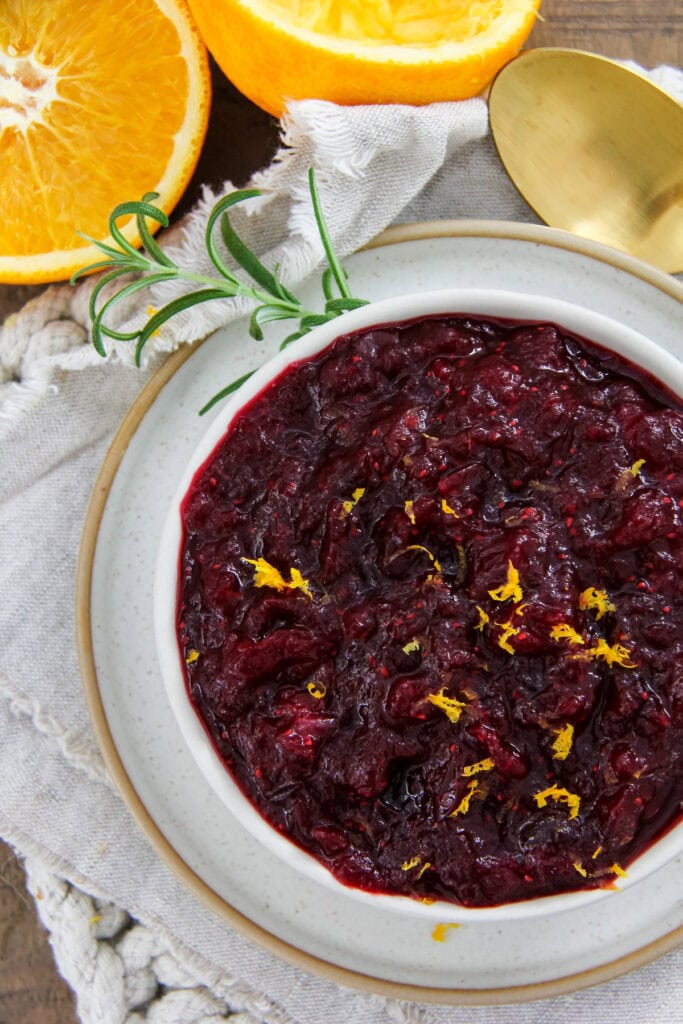 a bowl filled with cranberry orange sauce
