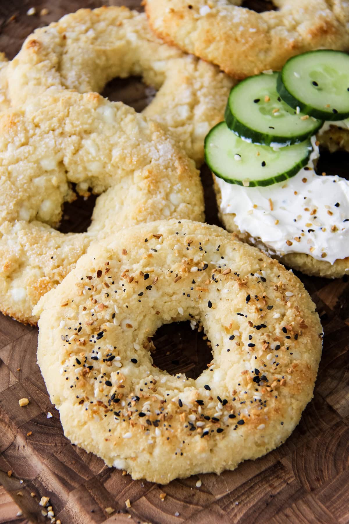 Cottage Cheese Bagels on wooden board