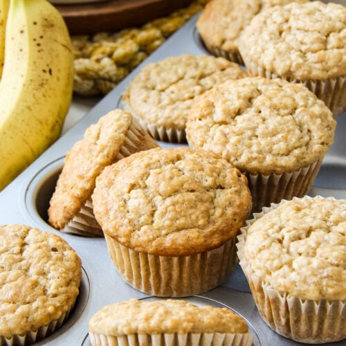 banana oatmeal muffins in a muffin tray