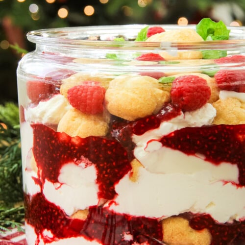 side view of a Raspberry Cream Puff Trifle