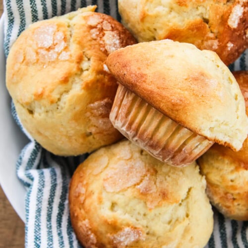 a bowl of banana buttermilk muffins