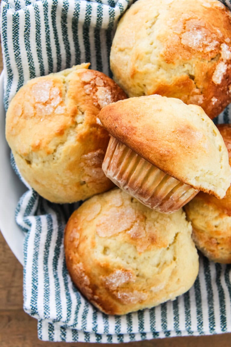 a bowl of banana buttermilk muffins