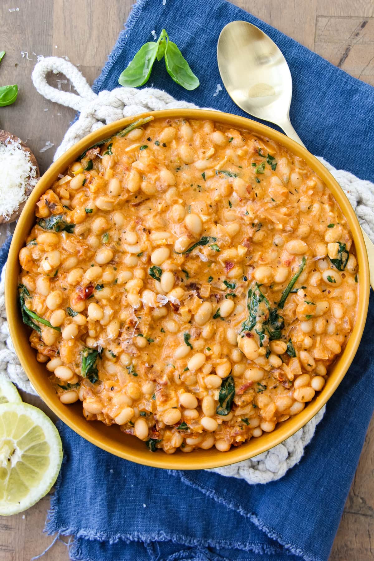 a bowl of creamy skillet white beans