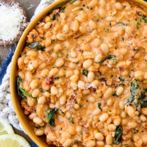 a bowl of creamy skillet white beans