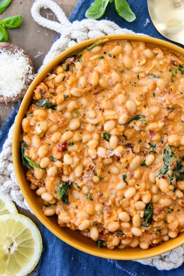 a bowl of creamy skillet white beans
