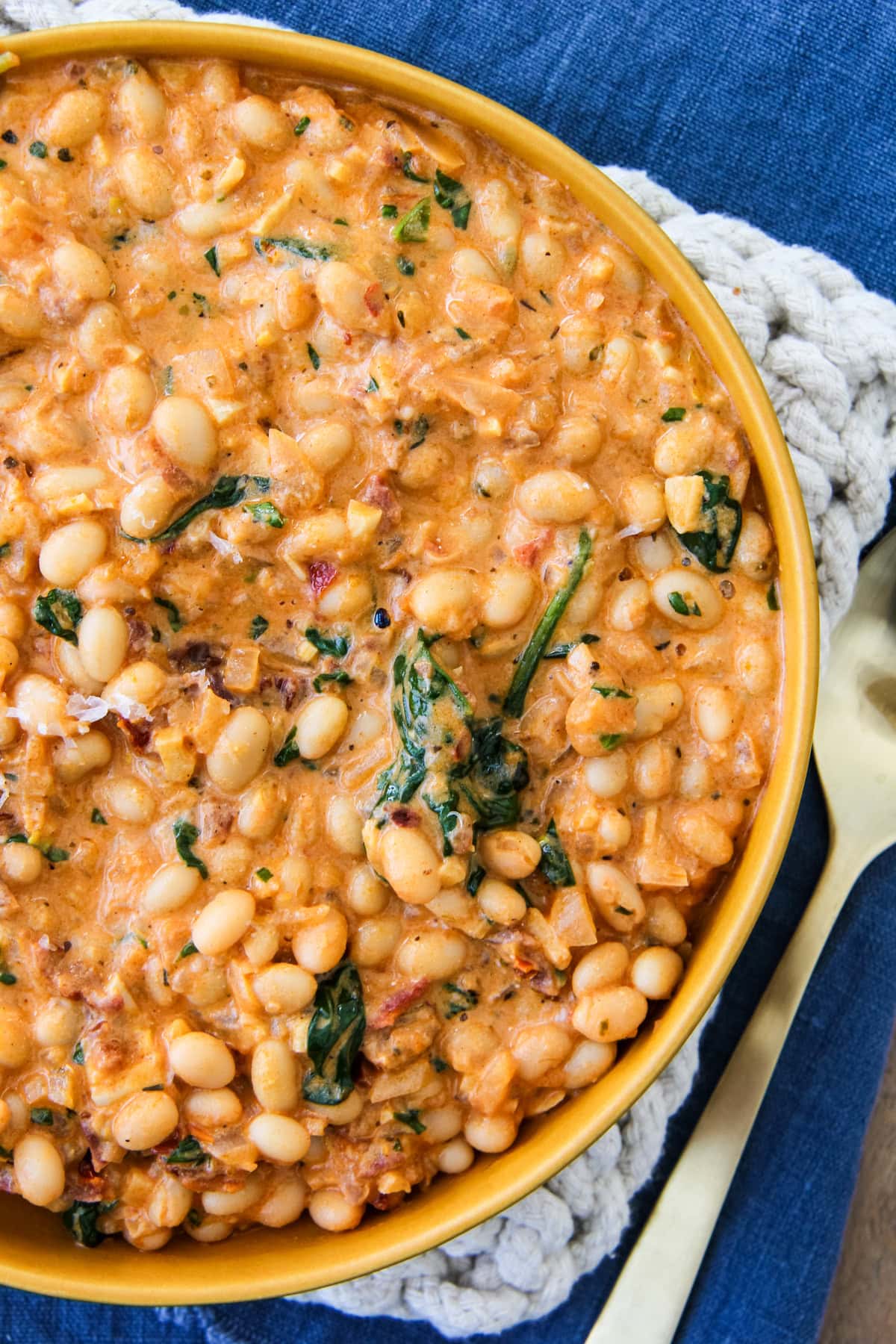 a bowl of creamy skillet white beans