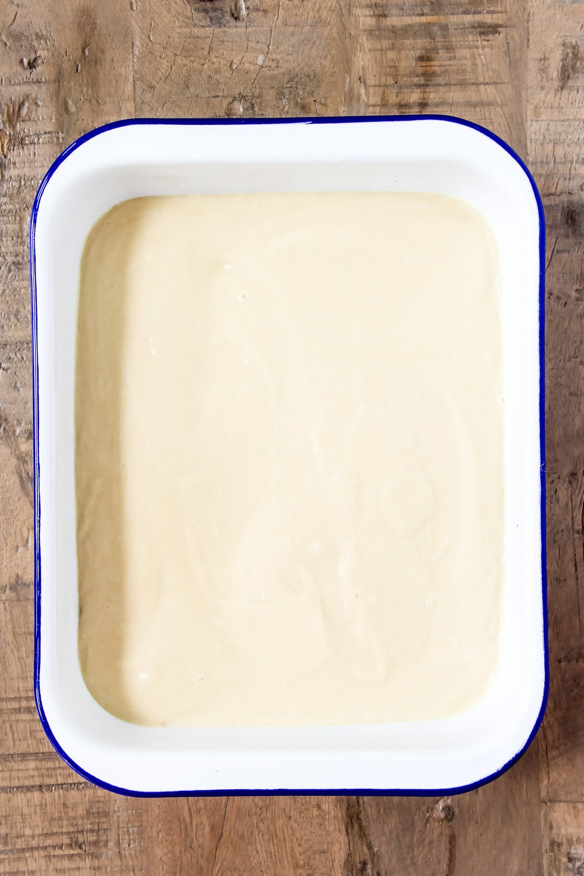 a pan of unbaked cake